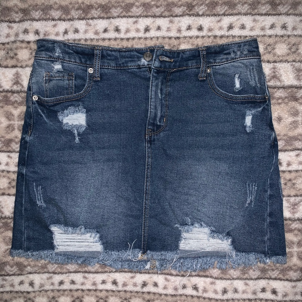 Distressed Denim Skirt